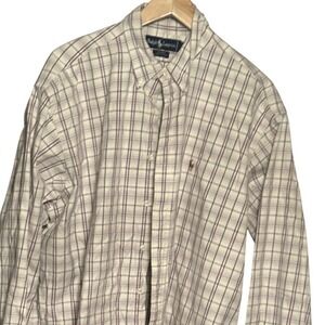 Ralph Lauren Blaire Mens XL Plaid Flannel Button Down Shirt Purple Cream Cotton